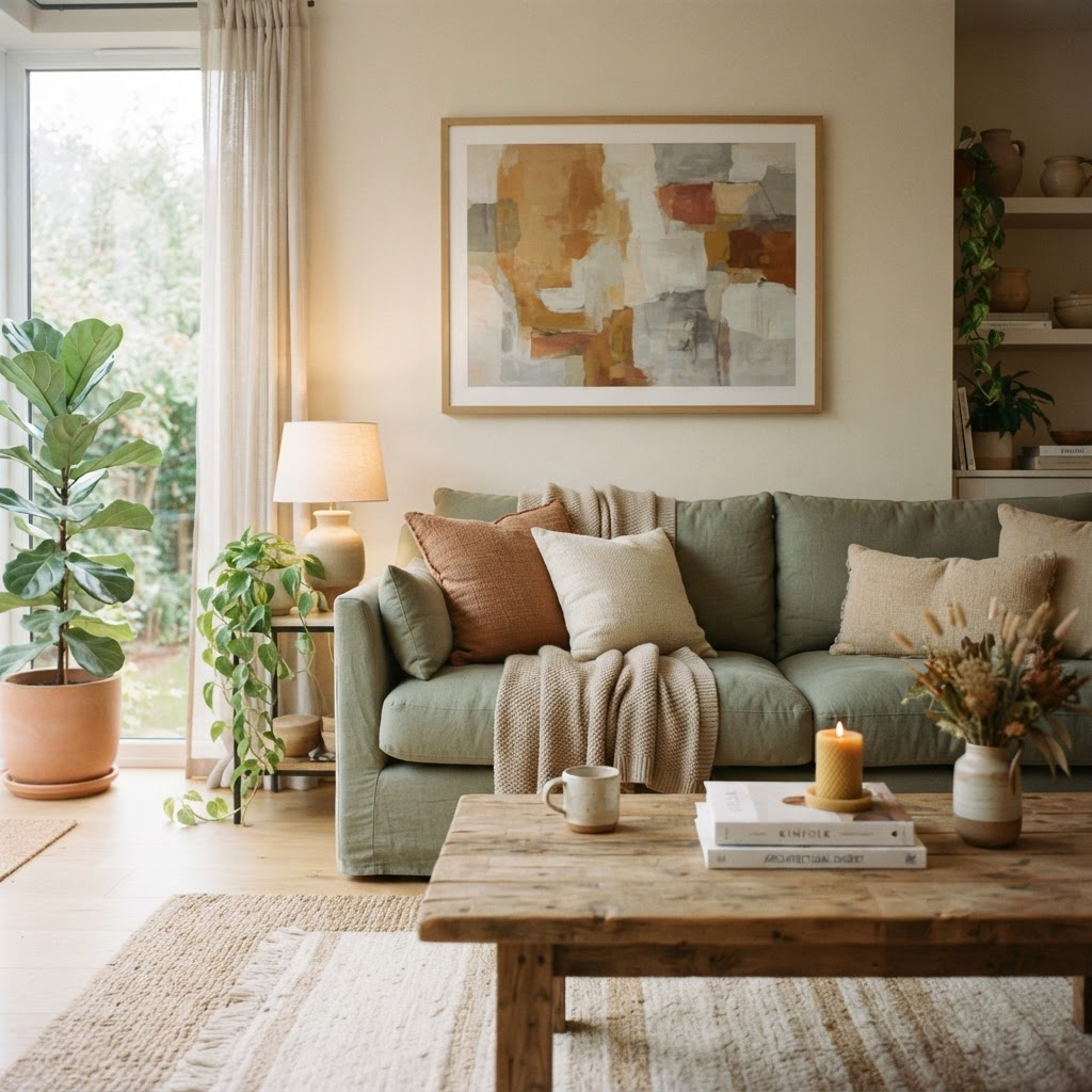 Living Room interior styled with Family Whole wall art