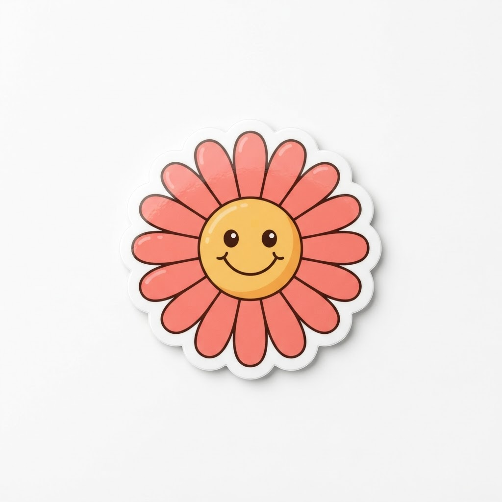 Retro smiling flower sticker